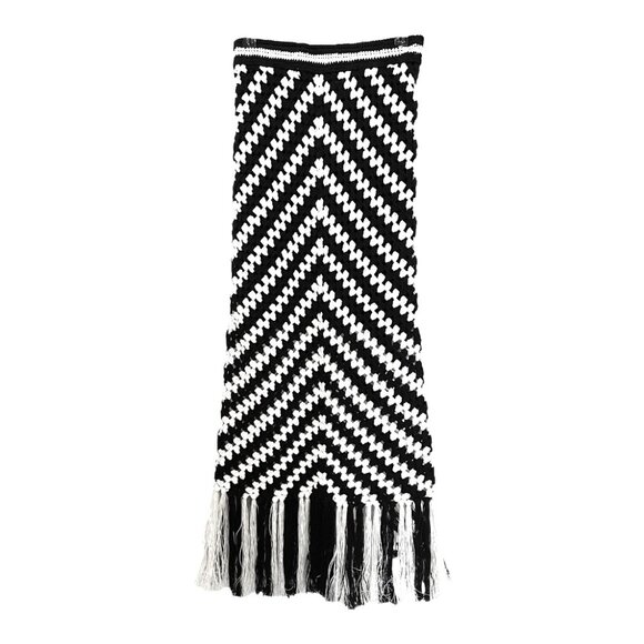 😮NWT - ZIMMERMANN Halliday Hand Crochet Skirt - 0P - Black/White w/ Tassels - Picture 7 of 10